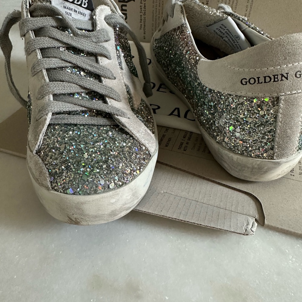 NEW Golden Goose Silver Glitter Sneakers- Size 37 - Picture 4 of 10